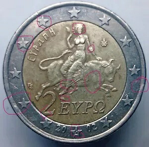 2 ユーロ ギリシャ コイン 2002 鋳造エラーあり 星に「S」 非常に珍しい|WORLD RESOURCE【KING店】