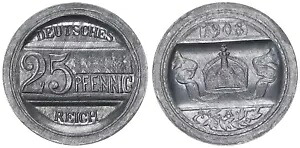 サンプル鋳造 25 Pfennig 1908 25Pf のサンプル。 J.18 ほとんど流通していない 95032|WORLD RESOURCE【KING店】