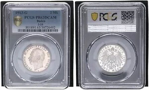 バーデン 2 マーク 1913 G 大公フリードリヒ 2 世。 PCGS PR63DCAM