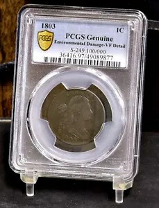 1803 ラージ セント - S-249、100/000 - PCGS VF 詳細、環境損傷 (#55026-L)