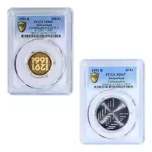 1991 スイス ゴールド 250 フラン PCGS MS69 & 20 フラン PCGS MS67 2 コイン セット