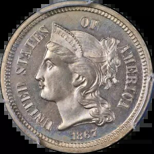 1867 3 セント ニッケル プルーフ PCGS PR66 素晴らしいアイ アピール ストロング ストライク