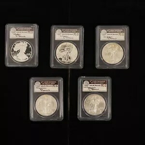 5 コイン セット 2011 US シルバー イーグル 25 周年記念NGC Mercanti サイン入りホルダー (70 年代)