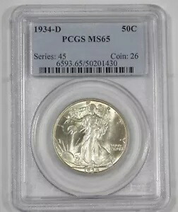 1934-D ウォーキング リバティ ハーフダラー認定 PCGS MS 65 シルバー 50c