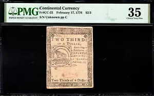 大陸通貨 Fr#CC-22 1776 年 2 月 17 日 $2/3 PMG 35 *フジオメモ*|WORLD RESOURCE【KING店】