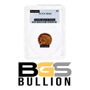 $5 ゴールド インディアン ハーフ イーグル - PCGS MS63 - ランダム日付