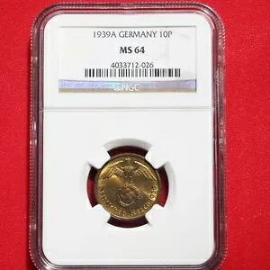 NGC MS-64 ナチス卍 1939-A 10 帝国ペニヒコイン-ドイツ第三帝国造幣局!!