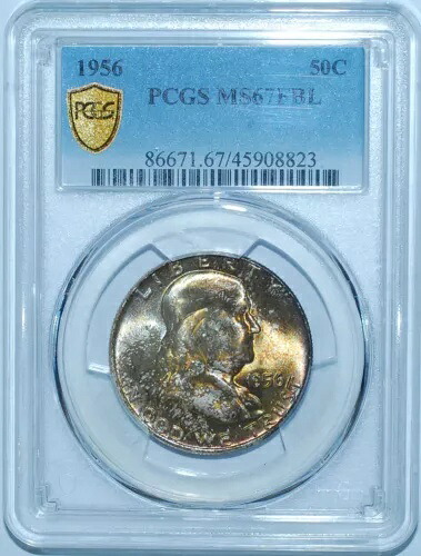 1956 PCGS MS67FBL フル ベル ライン フランクリン ハーフダラー ミント セット トーン
