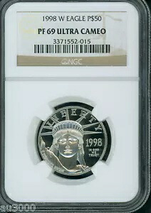 1998-W $50 スタチュー リバティ 1/2 オンス。プラチナ NGC PR69 プルーフ PF69