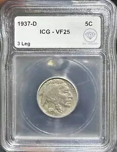 1937 D 3 脚バッファロー ニッケル ICG VF-25 IDC 検証済み｜WORLD RESOURCE【KING店】