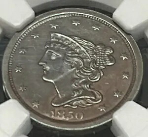 1850 C-1 編み込みヘア ハーフセント NGC UNC 詳細はクリーニング済み ..実際のコイン #WSF03｜WORLD RESOURCE【KING店】