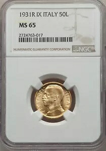 イタリア 1931-R YR. IX 50 リラジェム未流通ゴールドコイン、NGC 認定 MS65｜WORLD RESOURCE【KING店】