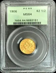 1906 ゴールド US $2.50 リバティ ヘッド クォーター イーグル グリーン ラベル PCGS ミント ステート 64 OGH｜WORLD RESOURCE【KING店】