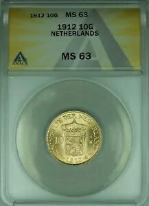 1912年 オランダ 10ギルダー金貨 ANACS MS-63 B｜WORLD RESOURCE【KING店】