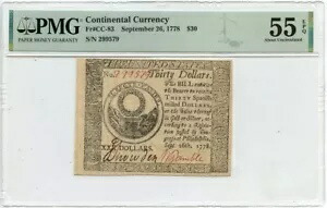 1778 年 9 月 26 日 $30 大陸通貨コロニアル CC-83 PMG AU55 EPQ
