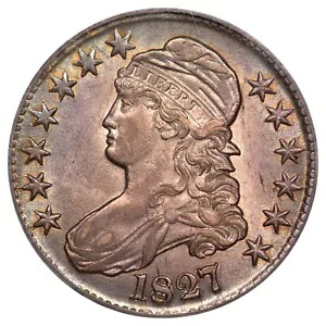 1827 O-129 R4- 50C スクエアベース 2 キャップドバスト ハーフダラー PCGS AU55 (CAC)|WORLD RESOURCE【KING店】