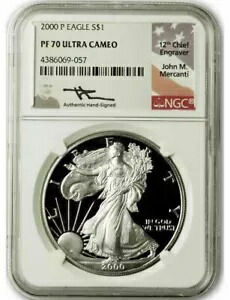 2000-P アメリカン プルーフ シルバー イーグル NGC PF70 ウルトラ カメオ ジョン マーカンティ署名入り