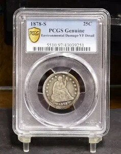 1878-S リバティ シーティング クォーター - PCGS VF 詳細、環境損傷 (#52088-L)