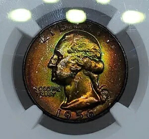 1956 D NGC MS67 ワシントン クォーター モンスター レインボー トーン インクレディブ コイン カラー付き