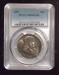1957 フランクリン ハーフダラー | PCGS MS66 FBL |シルバーハーフダラー |フィラデルフィア