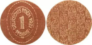 1 フェニヒ コイン 1921 赤茶色 Vz のワイマール羊皮紙の段ボールのサンプル