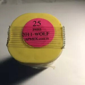 25**** ロール - 2011 ウルフ - $5 コイン - 0.9999 シルバー - 25 オンス合計*