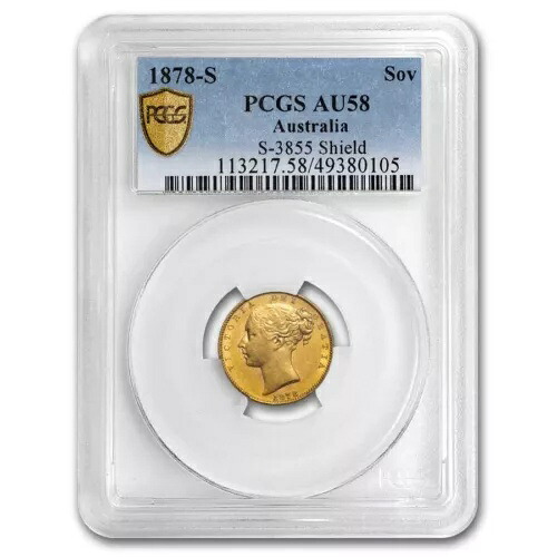 1878-S オーストラリア ゴールドソブリン ヤング ビクトリア AU-58 PCGS|WORLD RESOURCE【KING店】