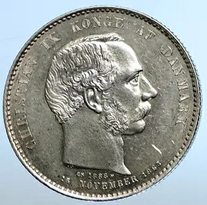 1888 デンマーク国王クリスチャン 9 世 25 周年記念 シルバー 2 クローネ コイン i111113 393,525円