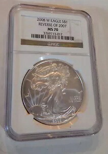 2008 W 2007 アメリカン シルバー イーグル コインの裏面 1 オンス NGC MS70｜WORLD RESOURCE【KING店】