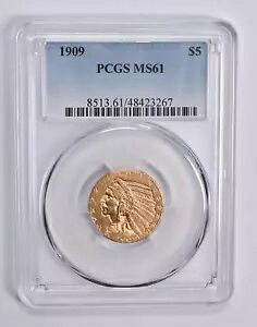 MS61 1909 $5 インディアン ヘッド ゴールド ハーフ イーグル PCGS *0488｜WORLD RESOURCE【KING店】