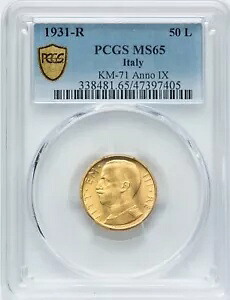 イタリア 1931-R YR. IX 50 リラ ジェム 未流通ゴールド コイン PCGS 認定 PCGS MS65｜WORLD RESOURCE【KING店】