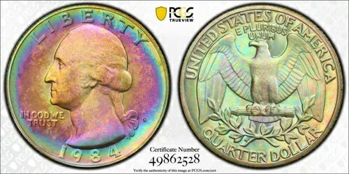 1984 S クォーター ドル クラッド貨幣 PCGS PR-68 DCAM トーン!レインボートーニング|WORLD RESOURCE【KING店】