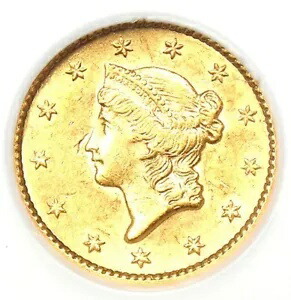 1852 リバティ ゴールド ダラー G$1 コイン - 認定 NGC MS61 (BU UNC) - レア ゴールド コイン 214,500円
