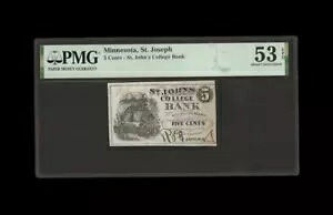 レア - 5C セント ジョンズ カレッジ バンク ミネソタ州 ND (約 1860 年代～1870 年代) - PMG53 EPQ - 0189｜WORLD RESOURCE【KING店】