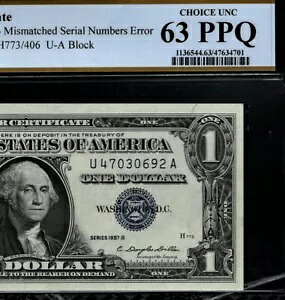 1957B $1 シリアル番号の不一致エラー シルバー証明書 PCGS 63 PPQ Fr.1621|WORLD RESOURCE【KING店】