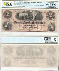 1850 年代の $2 オマハ シティ バンク アンド ランド カンパニー ネブラスカ州 PCGS Very Ch-64 PPQ｜WORLD RESOURCE【KING店】