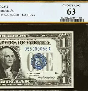 1934 $1 シルバー証明書 - PCGS 63 - ファンシー レーダー シリアル番号 55000055|WORLD RESOURCE【KING店】