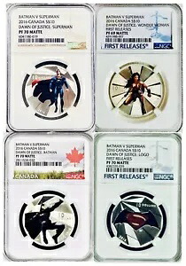 4 コイン 2016 カナダ .999 シルバー スーパーマン ワンダーウーマン バットマン シールド NGC PF70/69|WORLD RESOURCE【KING店】