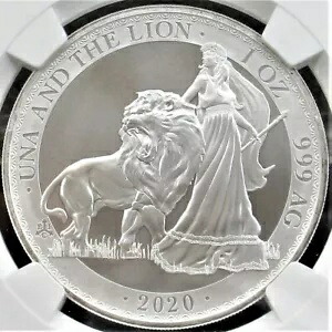 ウナとライオン 2020 英国セントヘレナ 1ポンド銀貨 NGC MS70