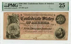 1864年 $500 アメリカ連合軍 T-64 PMG VF25