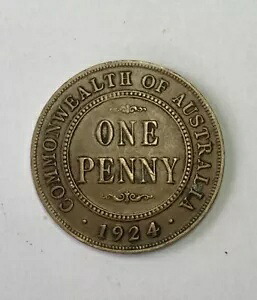 オーストラリア連邦 1 ペニー 1924 ジョージ V レア コイン コレクターズ アンティーク
