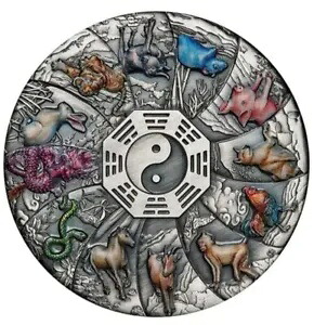 ツバル 2023 12 月の動物 5 オンス シルバー アンティーク カラー コイン #034/488|WORLD RESOURCE【KING店】
