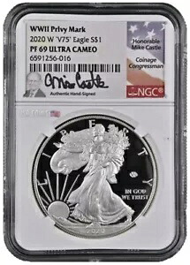 2020-W 1 オンス シルバー $1 第 75 周年記念第二次世界大戦終了イーグル NGC PF69UCAM V75 コイン