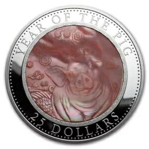 PIG マザーオブパール旧暦シリーズ 5 オンス シルバー コイン 25$ クック諸島 2019