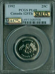 1992 カナダ 25 セント PCGS PL69 PQ MAC SOLO 最高級グレード MAC スポットレス *