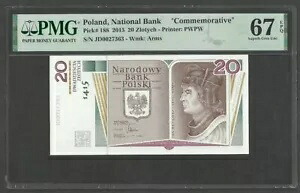 ポーランド 20 ズロティヒ 2015 P-188 JAN DLUGOSZ GRADE PMG 67 EPQ「記念」