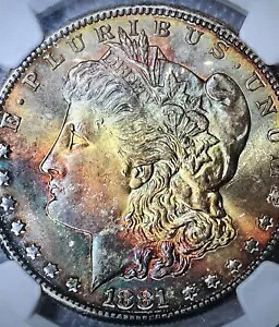 1881 S モーガン $ NGC MS 65????プレミアム ビビッド ラディアント レインボー トーン????すごいコイン
