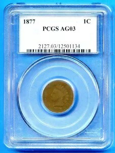 1877 PCGS AG03 インディアン ヘッド セント 1c ペニー 米国造幣局 1877 AG-03 レア キー 日付 コイン