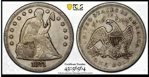 1871 年着席リバティ ドル。 PCGS Vf-20。ゴールドシールドスラブ。トゥルービュー画像。｜WORLD RESOURCE【KING店】 221,100円