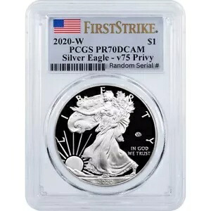 2020-W V75 (PR70DCAM) プルーフ シルバー イーグル PCGS 第二次世界大戦の終結